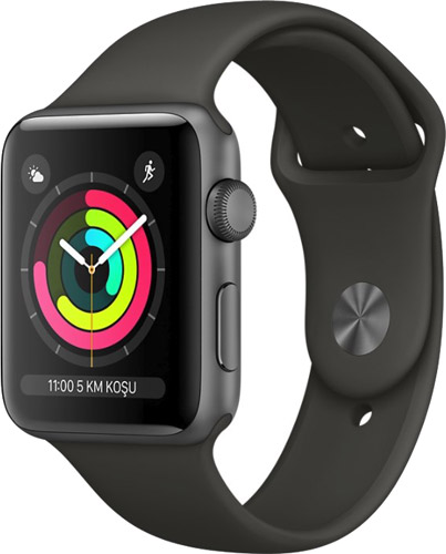 Apple Watch Series 3 GPS 42 mm Uzay Grisi Alüminyum Kasa ve Siyah Spor Kordon Akıllı Saat