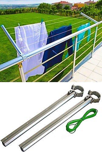 Balkon Çamaşır Kurutma Askılığı Yuvarlak Küpeşte ve Çamaşır Ipi Balkon Çamaşır Askısı