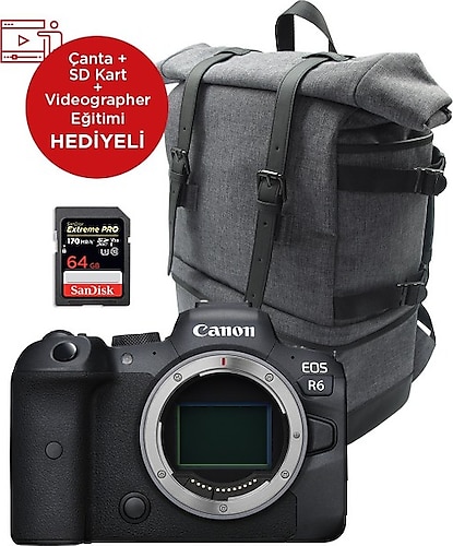 Canon EOS R6 Body Fotoğraf Makinesi (Hediye Seti ile (Gri Çantalı) ) (Canon Eurasia Garantili)