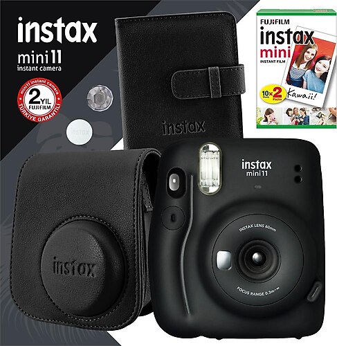 Instax mini 11 Siyah Fotoğraf Makinesi ve Kare Albümlü Hediye Seti 11