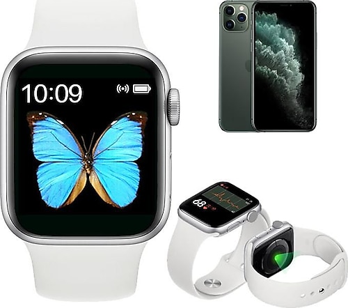 Apple İphone 12 Pro Max Uyumlu Akıllı Saat Türkçe Dil Beyaz Renk