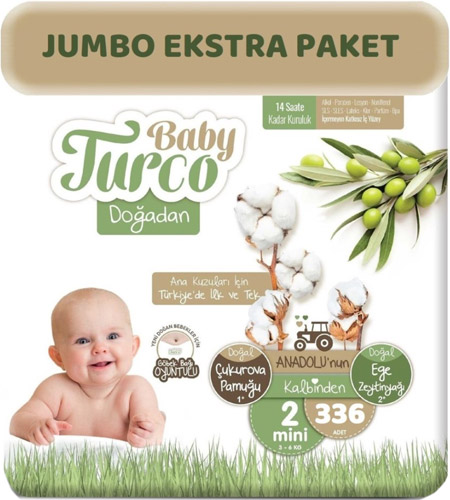 Baby Turco Doğadan 2 Numara Mini 336'lı Bebek Bezi
