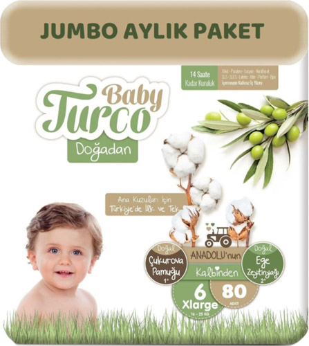 Baby Turco Doğadan 6 Numara X Large 80'li Bebek Bezi
