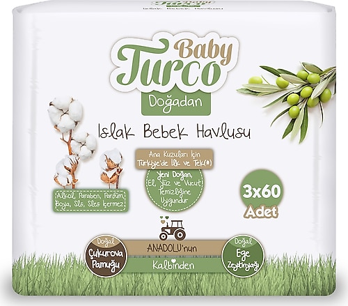 Baby Turco Doğadan 60 Yaprak 3'lü Paket Islak Mendil