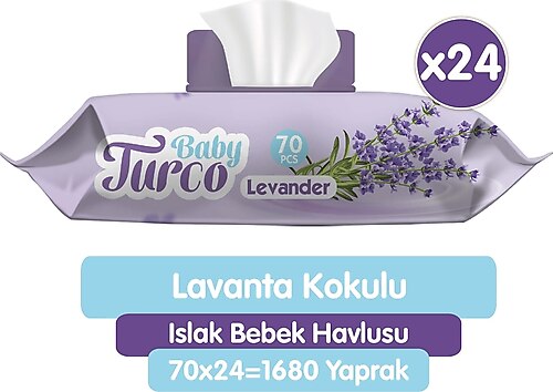Baby Turco Lavanta Kokulu 70 Yaprak 24'lü Paket Islak Bebek Havlusu