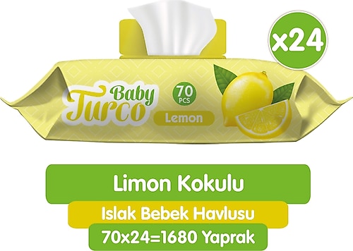Baby Turco Limon Kokulu 70 Yaprak 24'lü Paket Islak Bebek Havlusu