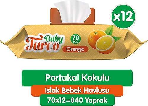 Baby Turco Portakal Kokulu 70 Yaprak 12'li Paket Islak Bebek Havlusu