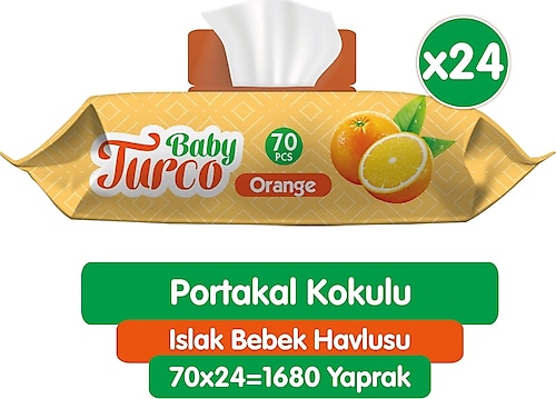 Baby Turco Portakal Kokulu 70 Yaprak 24'lü Paket Islak Bebek Havlusu