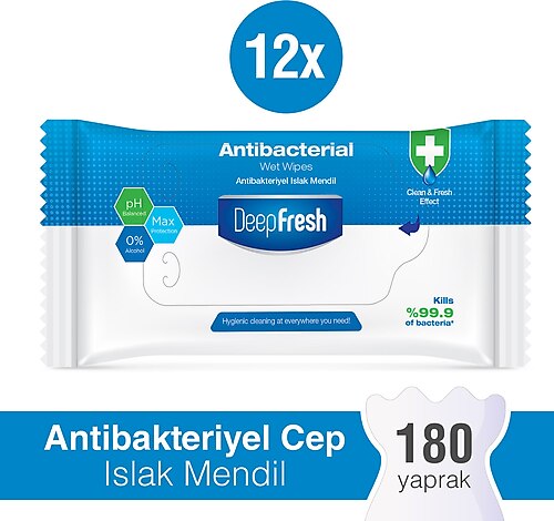 Deep Fresh Antibakteriyel 15 Yaprak 12'li Paket Cep Islak Mendili