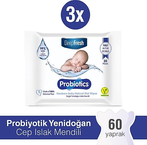 Deep Fresh Probiyotik Yenidoğan 20 Yaprak 3'lü Paket Cep Islak Mendili