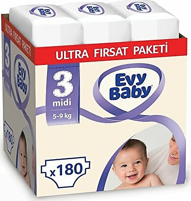 Evy Baby 3 Numara Midi 180'li Ultra Fırsat Paketi Bebek Bezi