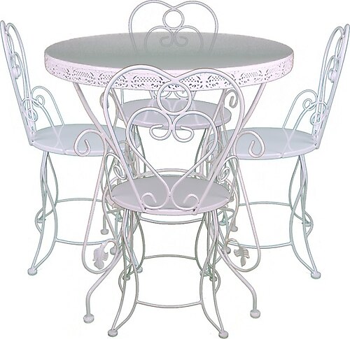 Ferforje Naz tasarım Dekorasyon Masa & Sandalye Takımı 1+4 Beyaz