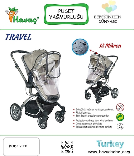 Havuç Y001 Lüks Travel Bebek Arabası Yağmurluk