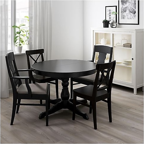IKEA INGATORP/INGOLF yemek masası ve sandalye seti, siyah-nolhaga gri-bej