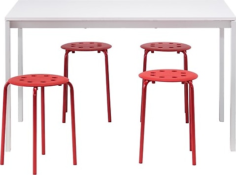 IKEA MELLTORP/MARIUS yemek masası ve sandalye seti, beyaz-kırmızı