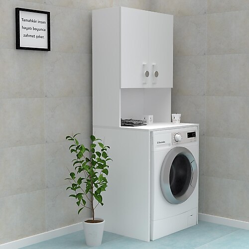 Kenzlife çamaşır makinesi dolabı raisa byz 180x066x60 gri kulp banyo ofis