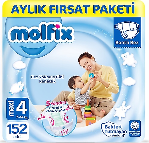 Molfix 4 Numara Maxi 76'lı 2 Paket Bebek Bezi