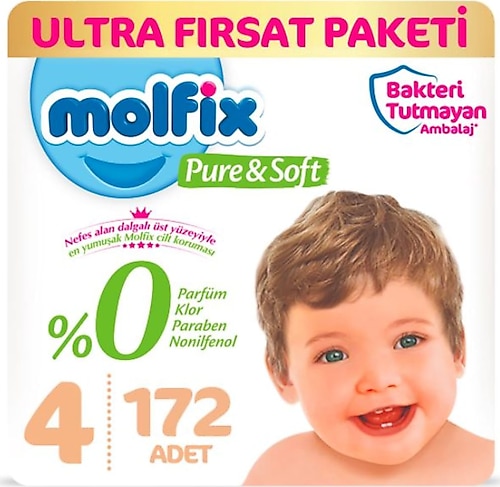 Molfix Pure & Soft 4 Numara Maxi 172'li Bebek Bezi