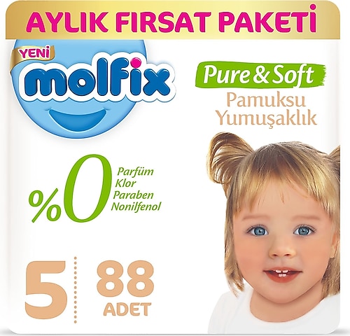 Molfix Pure&Soft 5 Numara Junior 44'lü 2 Paket Bebek Bezi