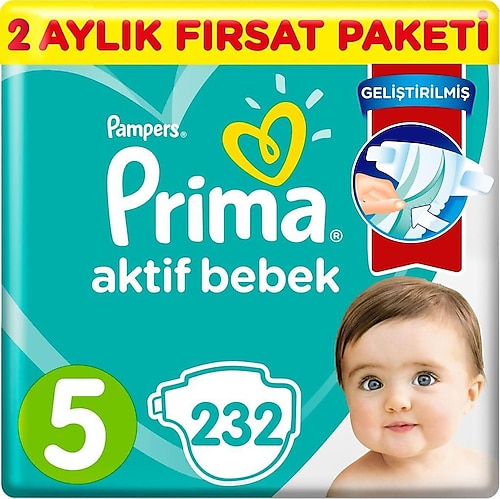 Prima Aktif Bebek 5 Numara Junior 116'lı 2 Paket Bebek Bezi