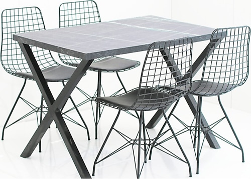 SİLVER HOME Mutfak Siyah Tel Masa Sandalye Takımı X Masa Ayaklı Model