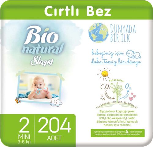 Sleepy Bio Natural 2 Numara Mini 204'lü Bebek Bezi