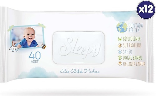Sleepy Bio Natural 40 Yaprak 12'li Paket Islak Mendil