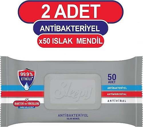 Sleepy Dezenfektan Antibakteriyel 50 Yaprak 2'li Paket Islak Mendil
