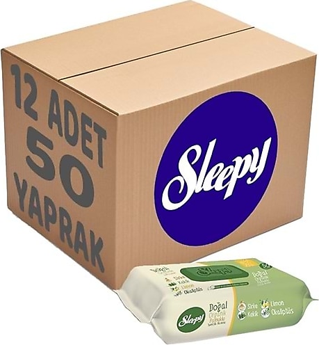 Sleepy Doğal Organik Pamuklu 50 Yaprak 12'li Paket Islak Mendil