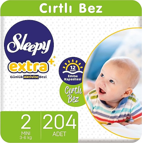Sleepy Extra Günlük Aktivite 2 Numara Mini 34'lü 6 Paket Bebek Bezi