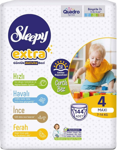 Sleepy Extra Günlük Aktivite 4 Numara Maxi 144'lü Bebek Bezi