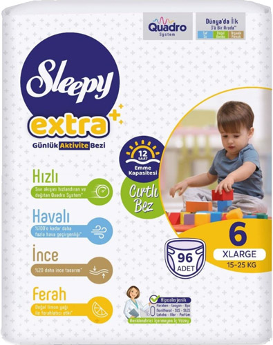 Sleepy Extra Günlük Aktivite 6 Numara XL 96'lı Bebek Bezi