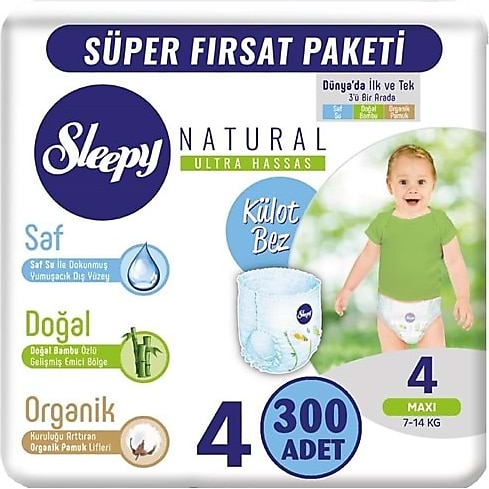 Sleepy Natural 4 Numara Maxi 100'lü 3 Paket Külot Bez