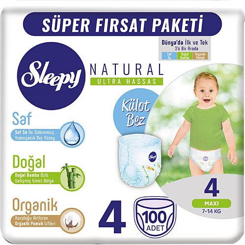 Sleepy Natural 4 Numara Maxi 100'lü Mega Paket Külot Bez