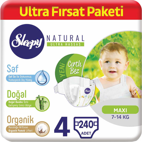 Sleepy Natural 4 Numara Maxi 240'lı Ultra Fırsat Paketi Bebek Bezi