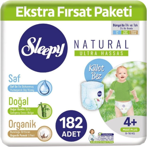 Sleepy Natural 4+ Numara Maxi Plus 182'li Ekstra Fırsat Paketi Külot Bez