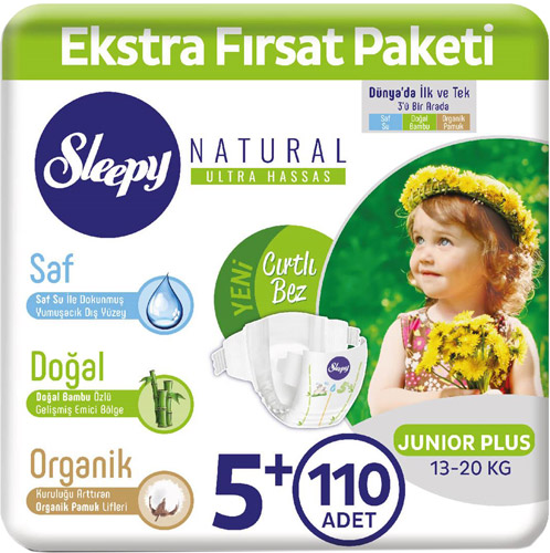 Sleepy Natural 5+ Numara Junior Plus 110'lu Ekstra Fırsat Paketi Bebek Bezi