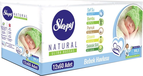 Sleepy Natural 60 Yaprak 12'li Paket Islak Mendil