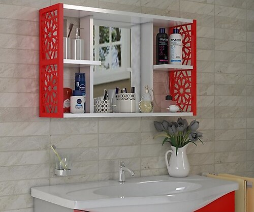 Terek Remaks Aynalı Banyo Dolabı Kırmızı