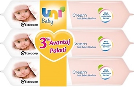 Uni Baby Cream Islak Pamuklu Mendil Üçlü