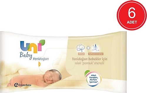 Uni Baby Yenidoğan 40 Yaprak 6'lı Paket Islak Mendil